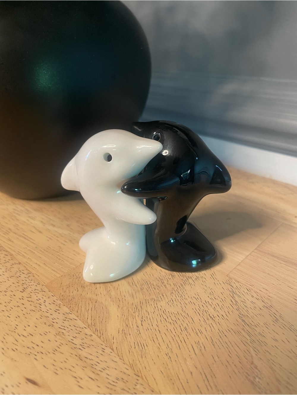 Ceramic Dolphin Salt and Pepper Shakers - Black and White